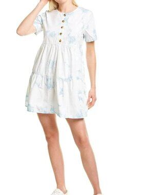 Madewell Tie-Dye Button-Front Short-Sleeve Tiered Mini Dress - size medium